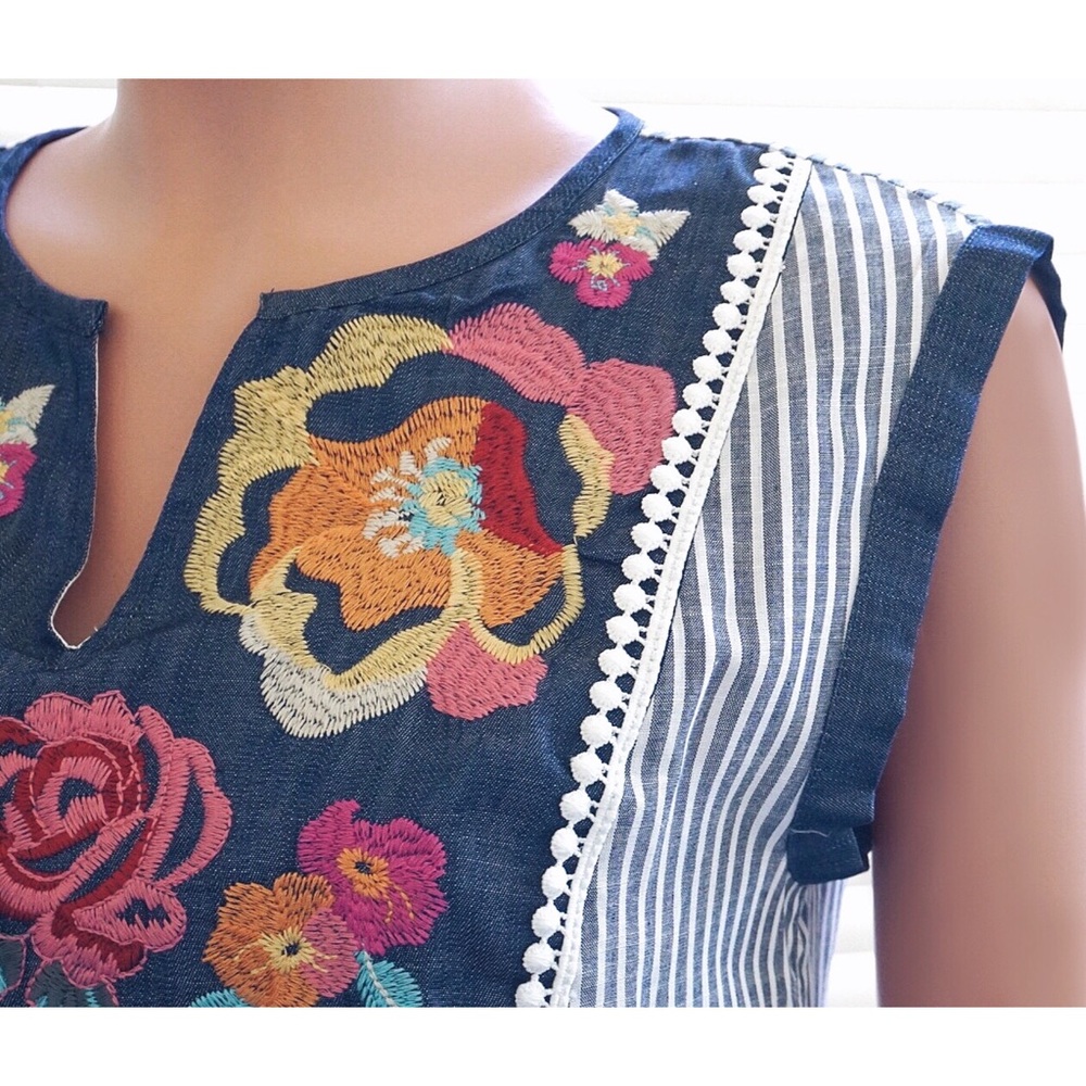 Casual Floral Comfortable Stripe Dress Blue - Picture 4 of 8